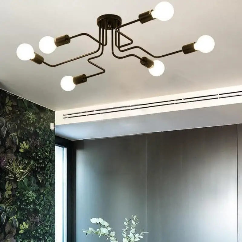 8-Light Semi Flush Mount Ceiling Fixture Black Aluminum 47 in Modern Linear Overhead Lighting for Dining Room Kitchen Living Space