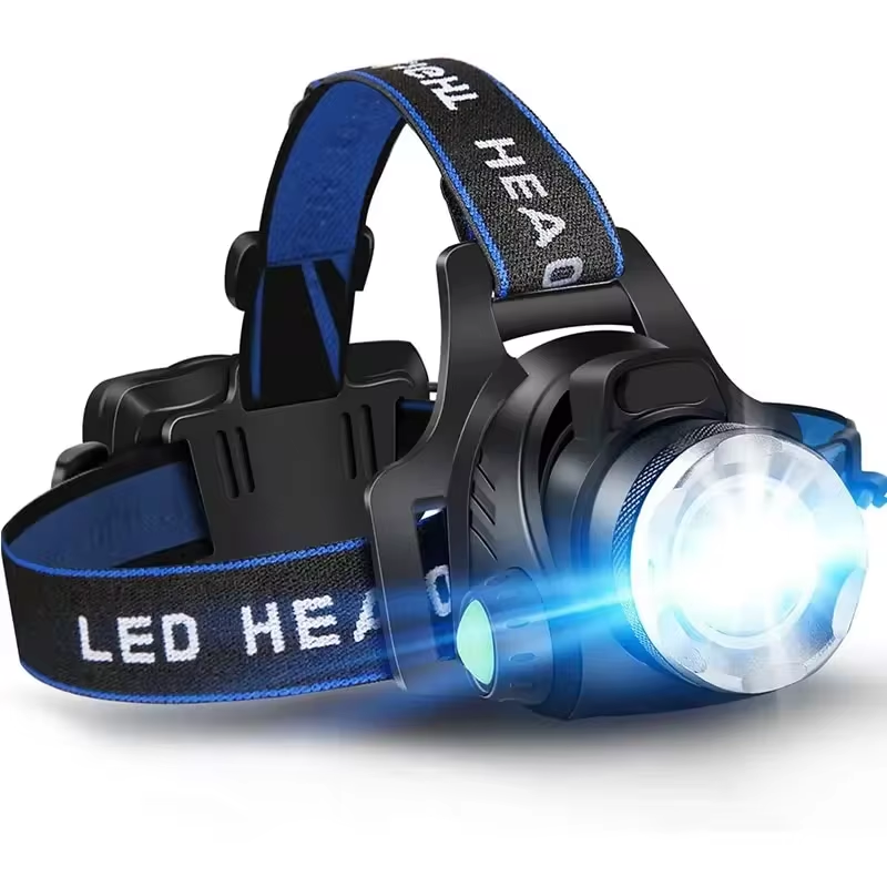 Linterna frontal LED Ortekor con zoom y batería recargable | Diseño impermeable para aventuras en todo clima