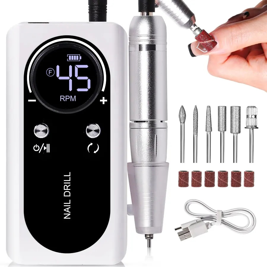 Lima de uñas eléctrica para manicura, torno de uñas recargable, pulidor de uñas portátil de bajo ruido para uso doméstico