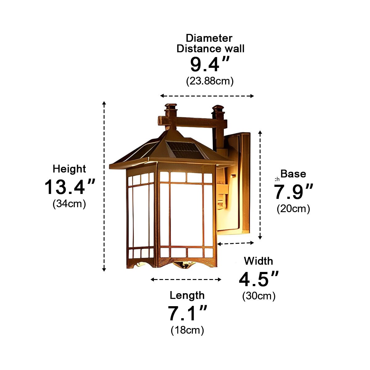 Outdoor Solar Lantern Sconce with Remote Control 13.4 Inch Cast Aluminum Waterproof Porch Light Black Bronze for Front Door Garden Patio
