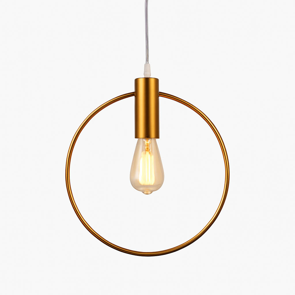 Circular Gold LED Pendant Light | Modern Round Hanging Fixture for Dining Room, Living Room & Bedroom | Geometric Metal Ceiling Lamp