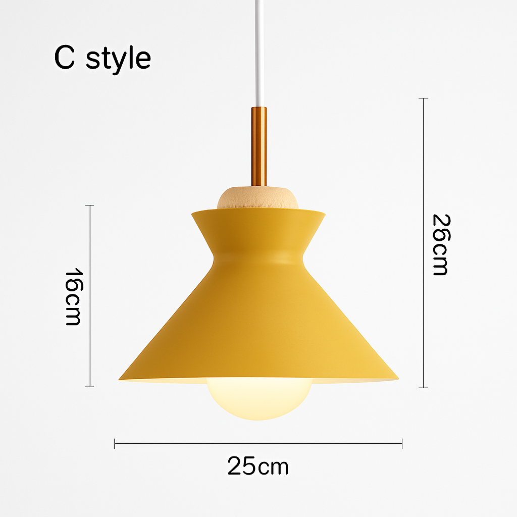 Industrial Metal Pendant Light with Wood Accent - Adjustable Cable Ceiling Fixture for Kitchen Island, Dining Room & Living Room - E27