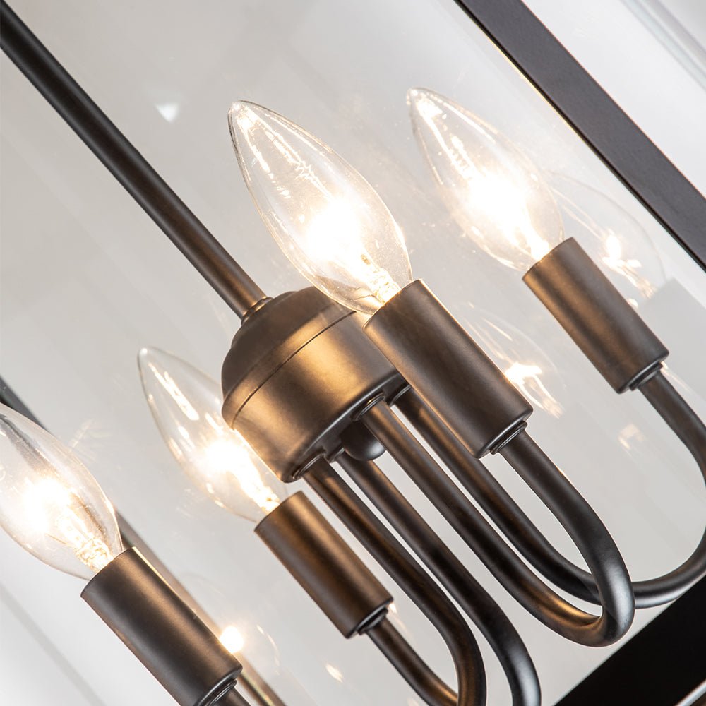 Glass Lantern Pendant Light 18-Inch Cylinder 4-Bulb Fixture Adjustable Chain Dining Table Kitchen Island Foyer Hanging Lamp E14 Socket Dimma