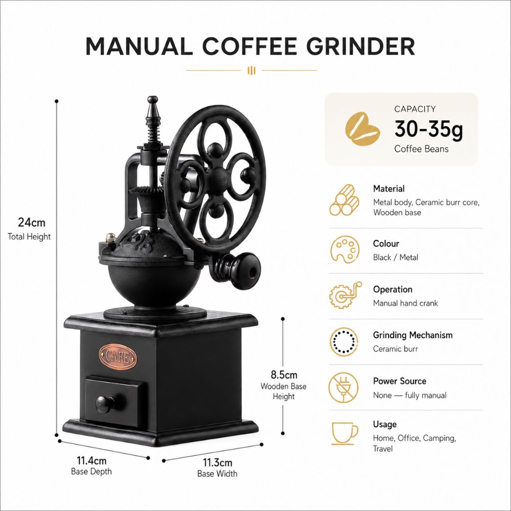 Manual Coffee Mill Ceramic Burr Grinder Hand Crank Coffee Bean Grinder for Home Kitchen Travel Camping Portable Fresh Ground Coffee Brewer