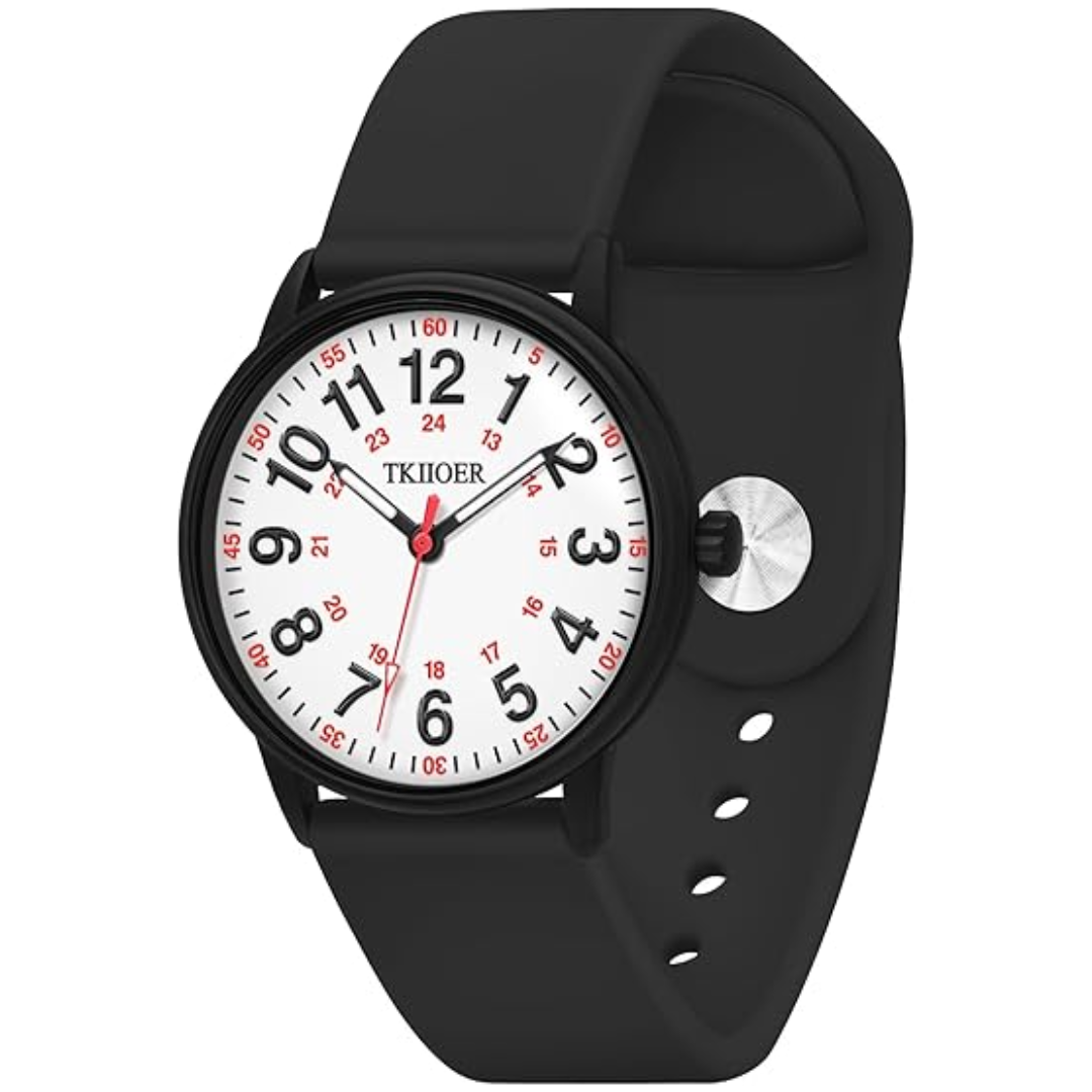 Clip-On Fob Watch for Nurses & Healthcare Workers with Luminous Dial 12/24 Hour Second Hand 164 ft Waterproof for Medical Students CNAs