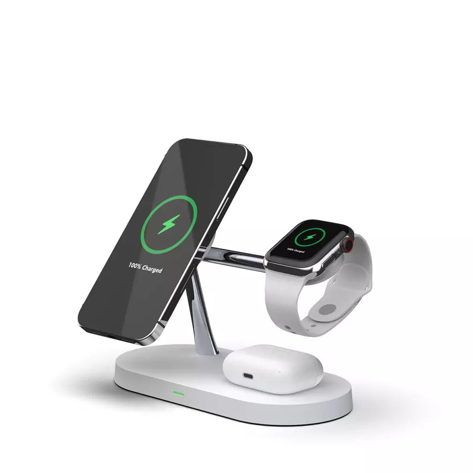 Estación de carga inalámbrica 3 en 1 con compatibilidad MagSafe | Carga versátil para teléfonos, relojes inteligentes y auriculares