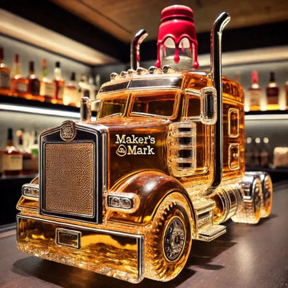 Semi-Truck Glass Whiskey Decanter for Home Bar & Man Cave | Liquor Bottle Shaped Like 18-Wheeler | Gift for Truckers, Drivers & Bourbon