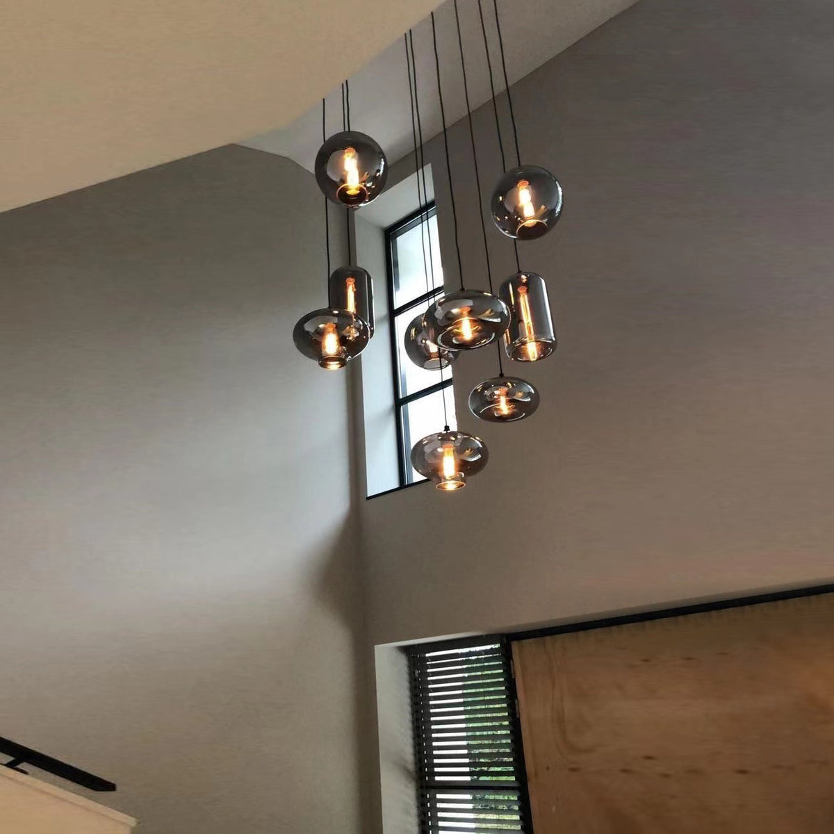 Spiral Glass Chandelier for Two-Story Entryway Multi-Light Dimmable Fixture for Stairwell Foyer Living Room High Ceiling