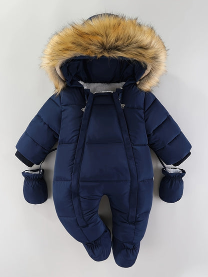 Insulated Infant Jumpsuit with Hood and Mittens for Stroller Trips | Cold Season One-Piece Outfit | Newborn Through 12 Months Gray Quilted B