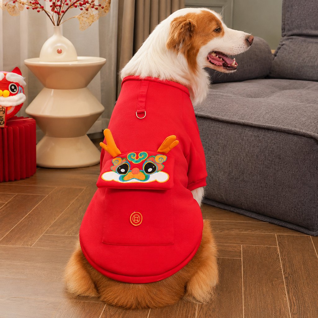 Ortekor Warm Dog Sweatshirt for Cold Weather - Cozy Red Pullover for Indoor Lounging, Winter Walks & Lunar New Year Photos, XS-5XL