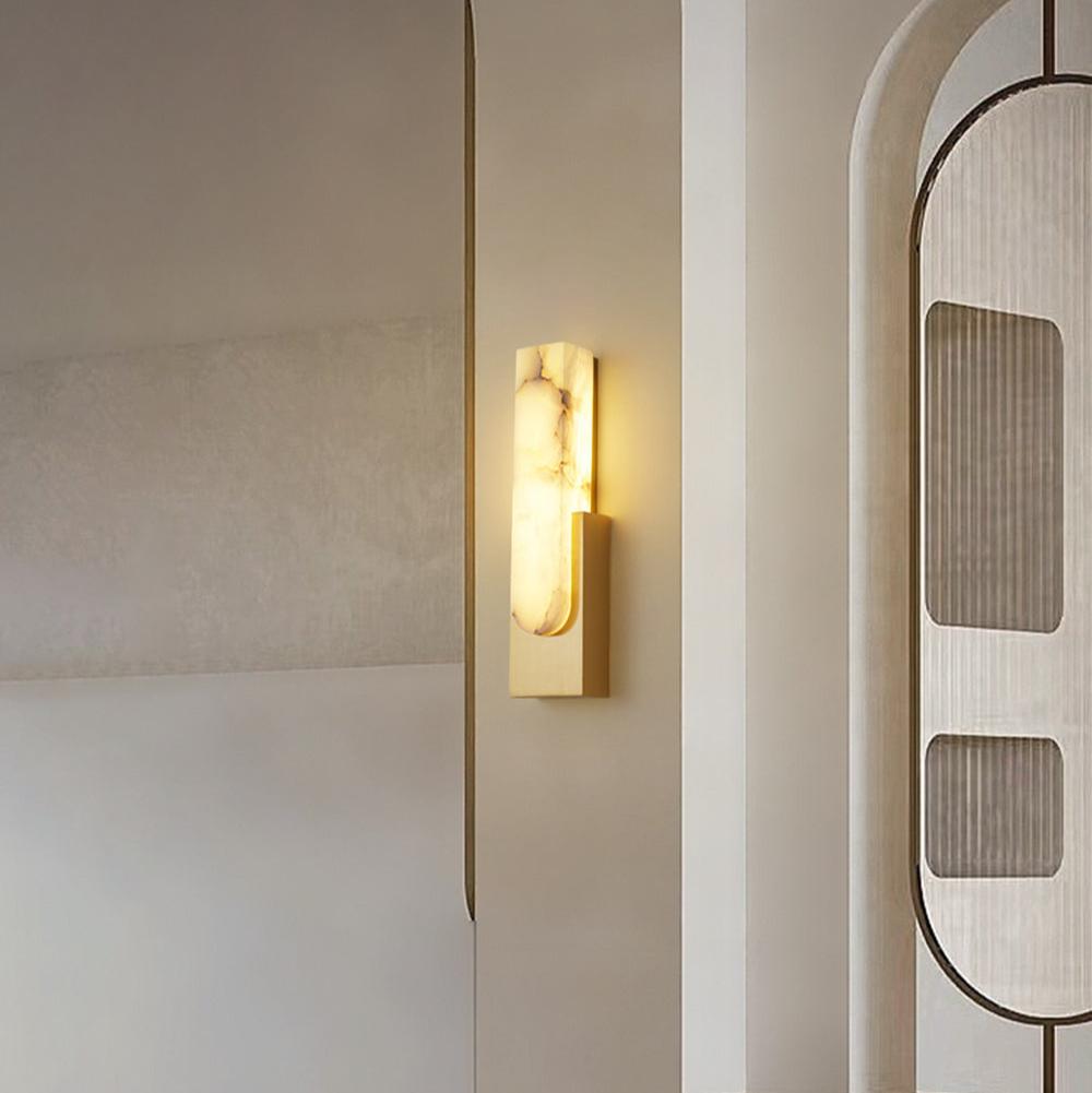 LED Sconce Light 20 Inch Vertical Alabaster Shade Gold Base Hardwired Modern Bedroom Hallway Wall Fixture for Contemporary Homes
