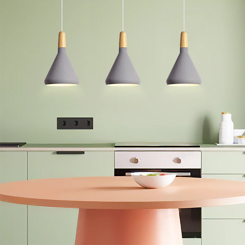 Hanging Ceiling Light Fixture Wire-Suspended E27 Socket Natural Wood Accent Modern Minimalist Style for Kitchen Island Dining Table Living R