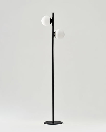 65-Inch Dual-Globe Standing Lamp White Frosted Glass Shades Metal Base Foot Switch 3000K Warm LED for Bedroom Reading Nook Corner Accent Sca