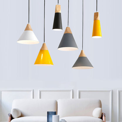 Modern Pendant Light Wood and Aluminum Drum Shade E27 Socket for Kitchen Dining Room Living Room