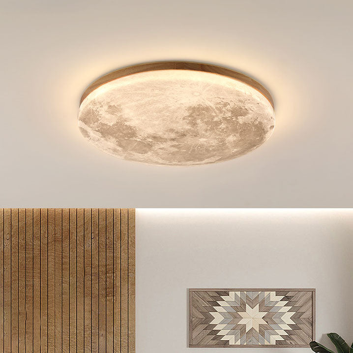 Round Wood Ceiling Light 15 in LED Flush Mount Fixture 24W 2400lm for Bedroom Living Room Hallway Modern Lighting