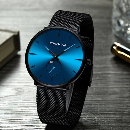 Men's Minimalist Dress Watch with Textured Dial – Slim 7mm Case, Scratch-Resistant Crystal, Water Resistant Quartz Movement for Business &