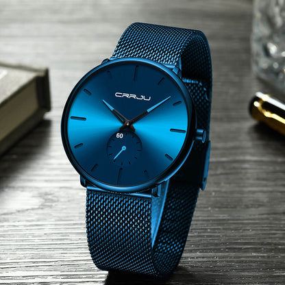 Men's Minimalist Dress Watch with Textured Dial – Slim 7mm Case, Scratch-Resistant Crystal, Water Resistant Quartz Movement for Business &