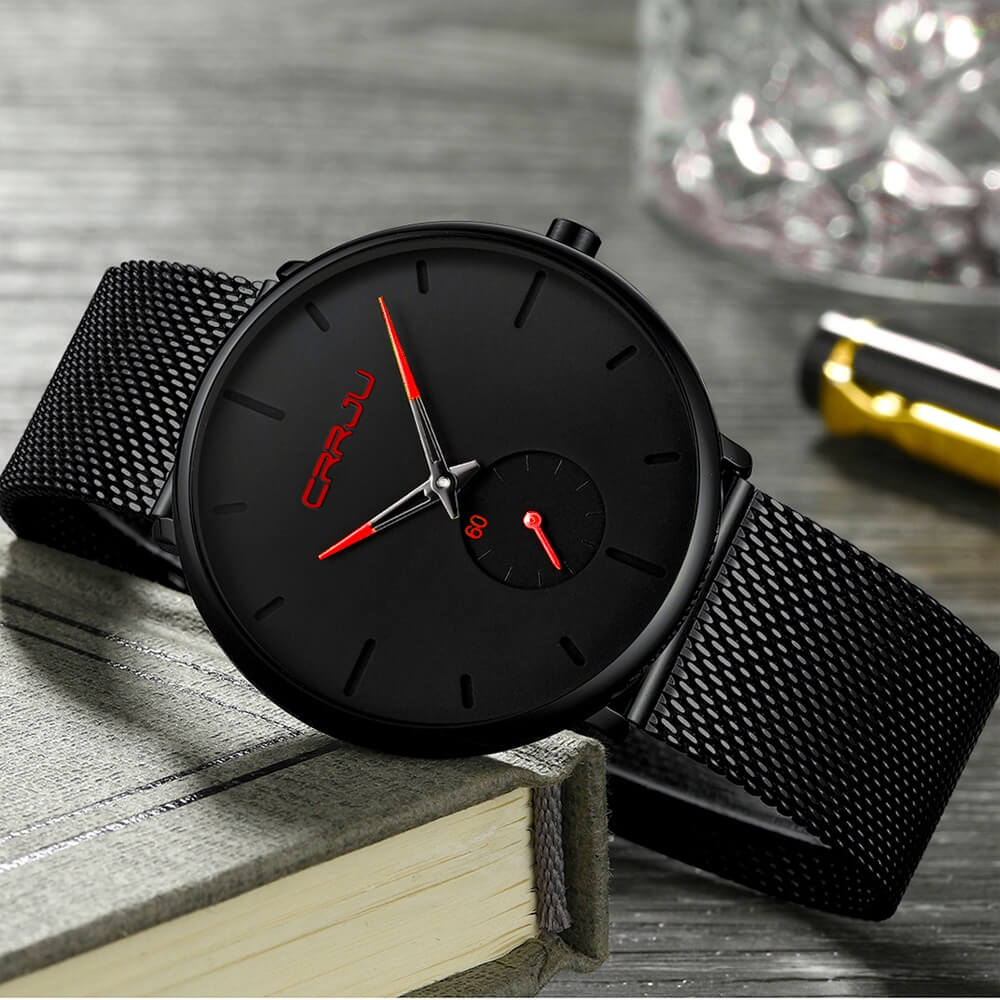 Men's Minimalist Dress Watch with Textured Dial – Slim 7mm Case, Scratch-Resistant Crystal, Water Resistant Quartz Movement for Business &
