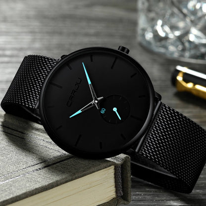 Men's Minimalist Dress Watch with Textured Dial – Slim 7mm Case, Scratch-Resistant Crystal, Water Resistant Quartz Movement for Business &