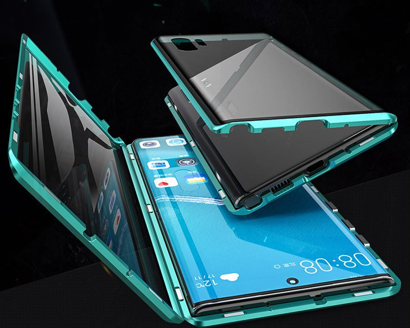 Magnetic Tempered Glass Phone Case for Samsung Galaxy with Dual-Sided Protection and Self-Locking Closure
