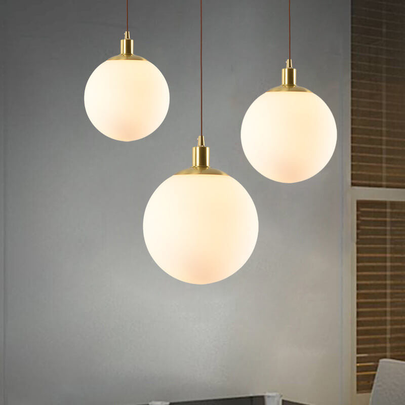 Adjustable Ceiling Pendant with Glass Shade for Entryway, Den, or Sleeping Space - Modern Suspended Fixture in White or Gold - 10 Inch Globe