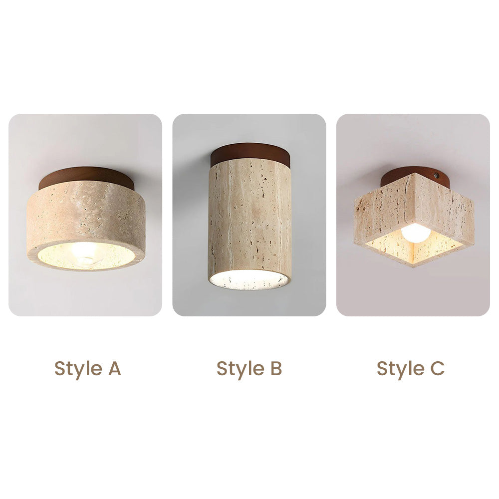 Lámpara de techo empotrada de piedra natural con detalle de madera, base E26, para dormitorio, entrada y sala de estar, accesorio de perfil bajo, iluminación ambiental superior