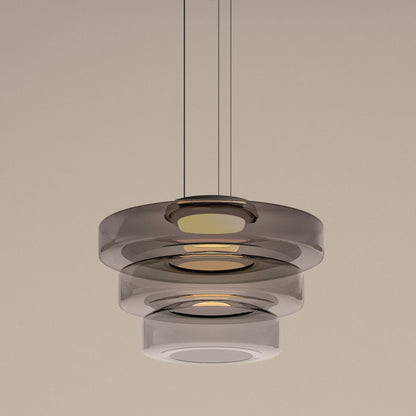 Tiered Glass Hanging Fixture 12 in Amber for Dining Tables Kitchen Islands Contemporary Statement Overhead Illumination