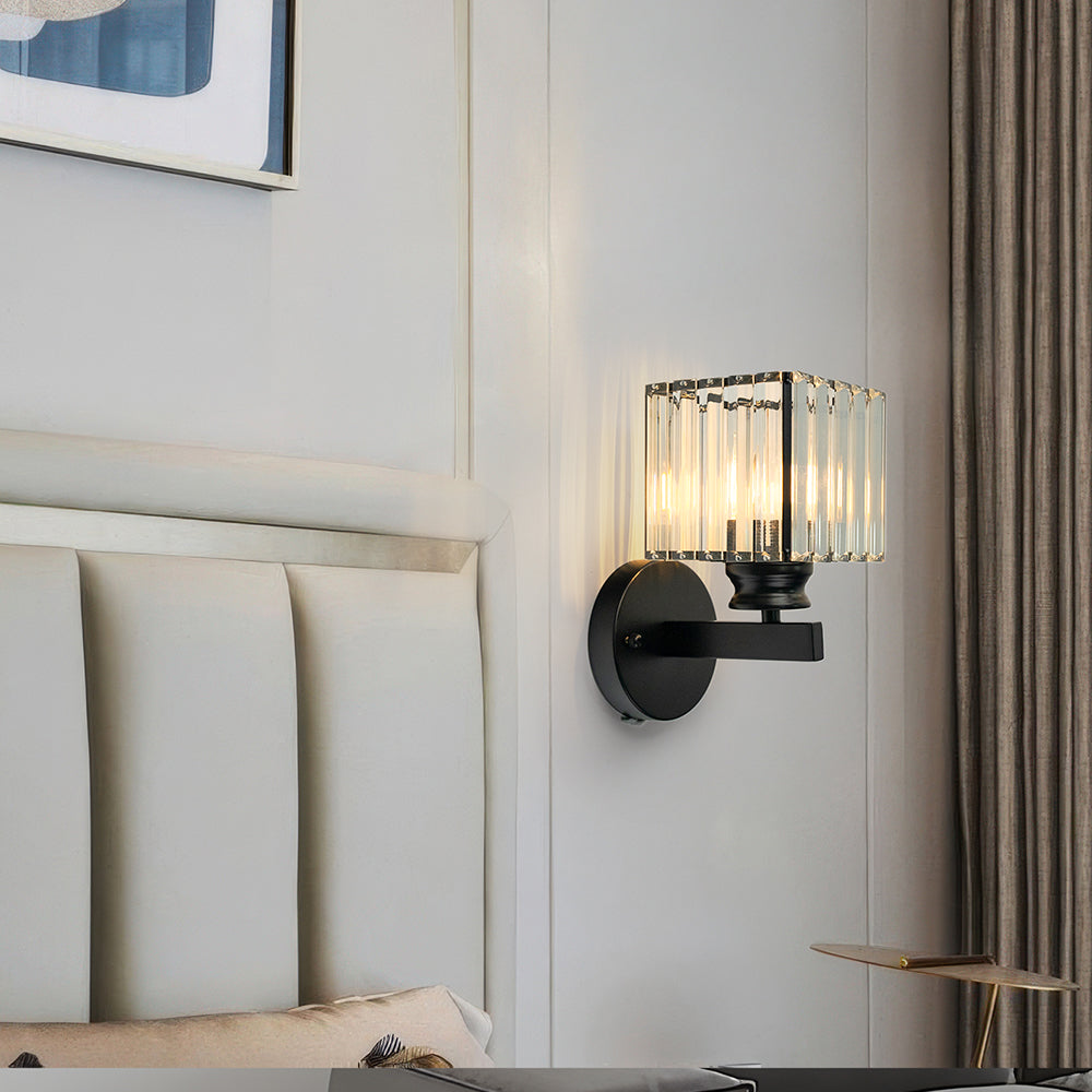 Metal & Glass Sconce Light 9.4 inches Black Textured Shade for Bedroom Hallway Living Room Ambient Lighting Fixture Modern Home Décor