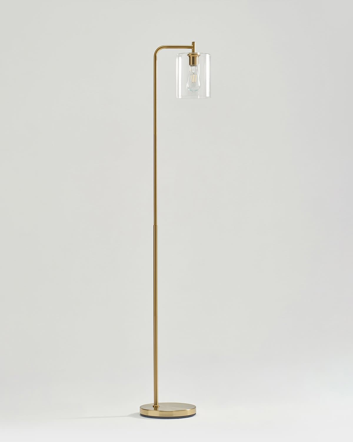 66-Inch Tall Standing Lamp with Glass Shade for Living Room Bedside Reading Warm LED Light Foot Switch Brass-Tone Metal Finish