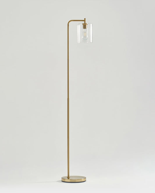 66-Inch Tall Standing Lamp with Glass Shade for Living Room Bedside Reading Warm LED Light Foot Switch Brass-Tone Metal Finish