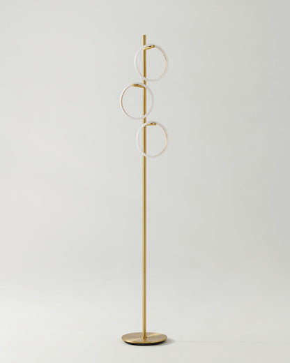 Triple-Ring LED Floor Lamp with Dimmer – 66" Tall Standing Light for Bedroom & Living Areas – Gold Metal Reading Lamp
