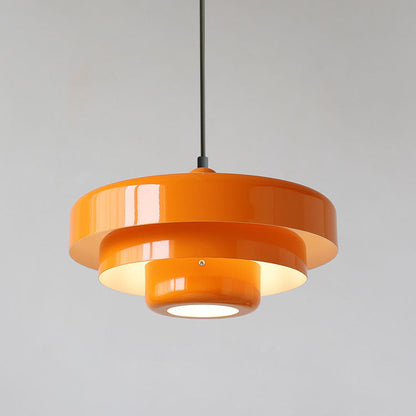 Hanging Ceiling Light Fixture for Kitchen Island Dining Room 14-Inch Round Tiered Metal Shade E26 Socket Adjustable Cord Modern Vintage Styl