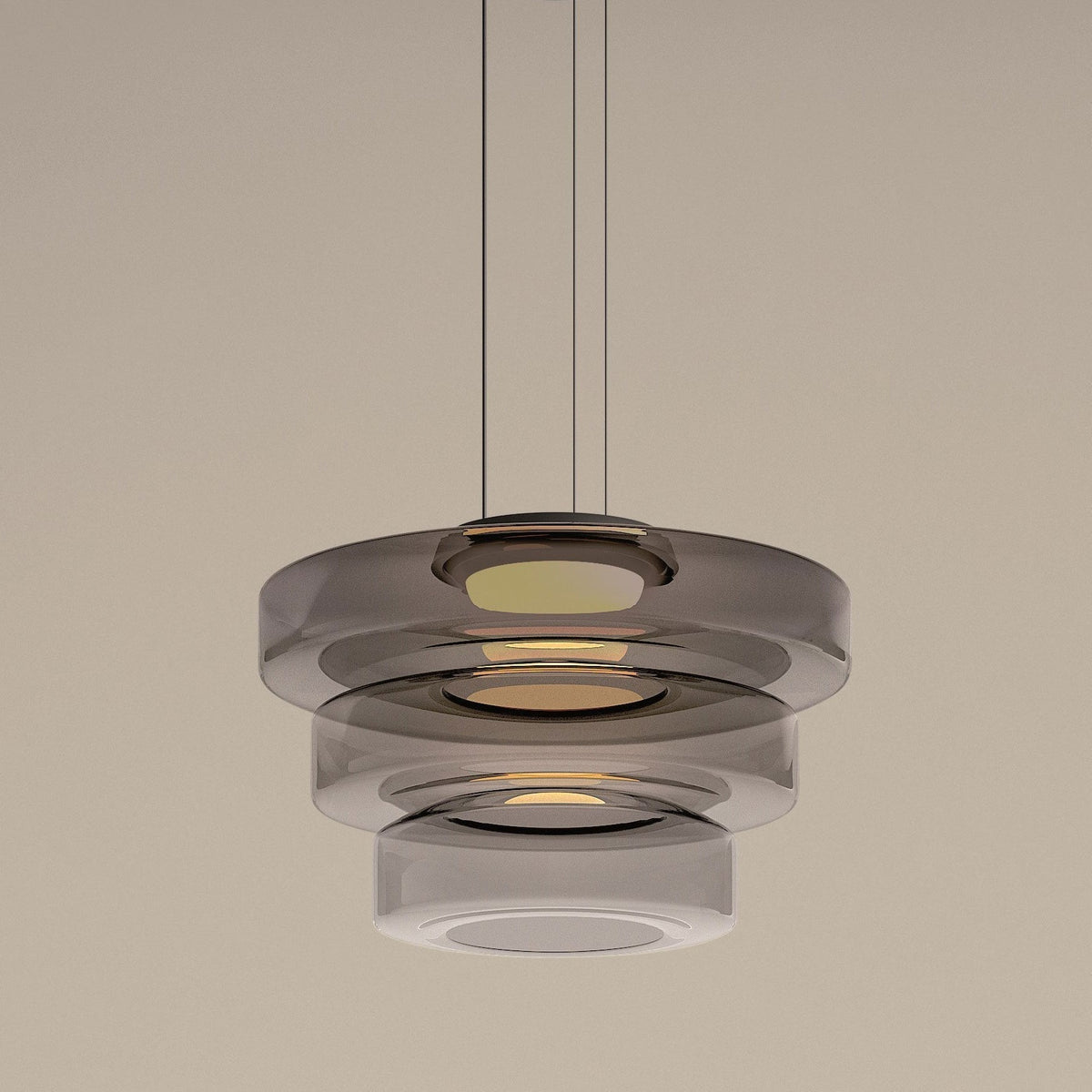 Layered Glass Dome Hanging Lamp 18 in Smoky Gray LED for Kitchen Island Dining Room Ceiling Fixture Adjustable Cord Modern Minimalist Style