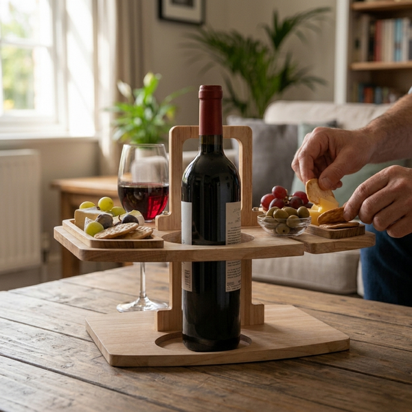 VINEREST – Mesa de vino de madera para picnic con compartimentos divididos