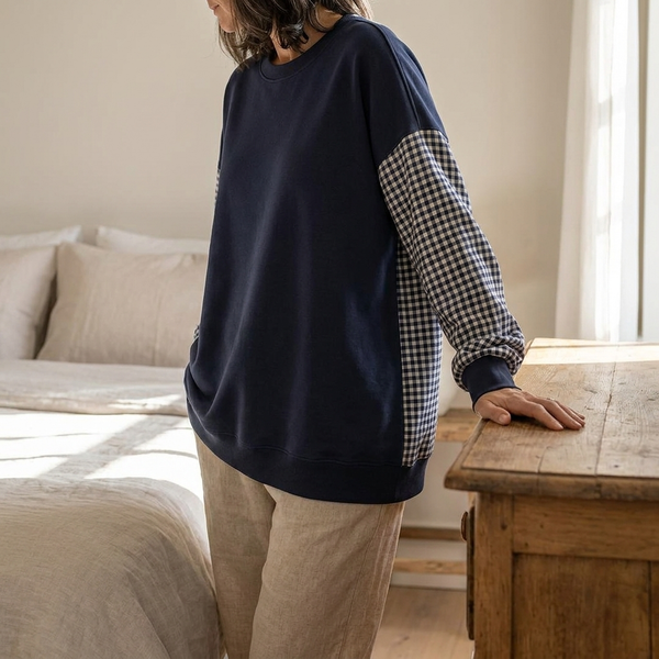 CHECKELLE – Relaxed Patchwork Crew Neck Top