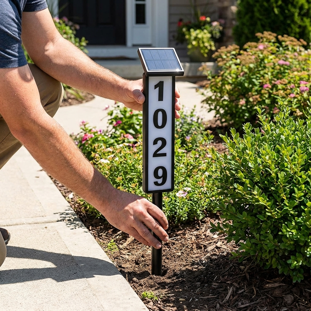 NIGHTBEACON – Solar House Address Sign for Evening Visibility