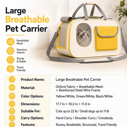Ortekor Large Breathable Pet Carrier for Cats & Small Dogs - Roomy Travel Bag for Vet Visits, Road Trips & Daily Outings