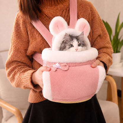 Ortekor Winter Warm Cat Carrier Backpack for Cold-Weather Outings - Plush Hands-Free Carrier for Cats & Small Pets