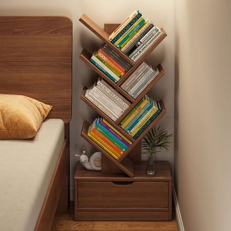 Modern Geometric Storage Tower Shelf Unit 6-12 Open Tiers Walnut Natural Wood for Living Room Study Den Small Spaces