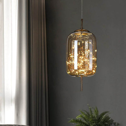 Glass Pendant Light with Adjustable Cord – Modern Minimalist Hanging Ceiling Fixture for Living Room, Bedroom & Dining | LED Ambient