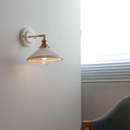 Hardwired Ceramic Sconce with Brass Accent, E26 Socket for Bedroom & Study, 9 in Modern Wall Light