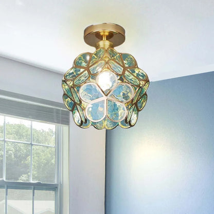 Flush Mount Flower Fixture in Gold with Acrylic Shade for Entryway Bedroom Small Spaces 8-Inch Modern LED Overhead Home Lighting