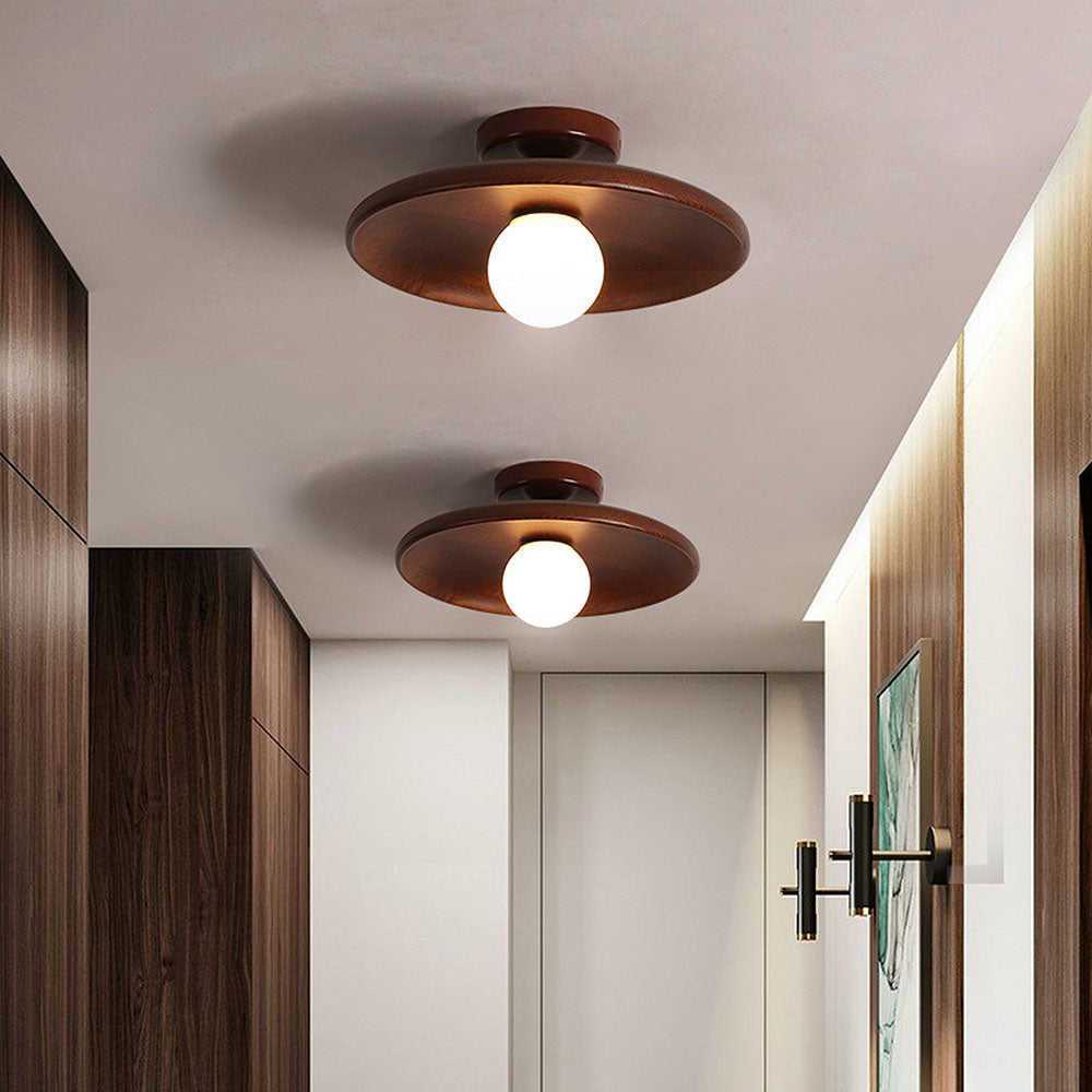 Lámpara de techo empotrada de madera con forma de esfera, perfil bajo de 6 pulgadas de altura, luz cálida para dormitorios, entradas y espacios compactos, estilo minimalista moderno Natura