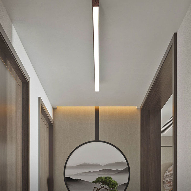 Hardwired LED Ceiling Light Fixture 24 in Aluminum Walnut Finish for Bedroom Living Room Hallway Low Profile Modern Indoor Lighting