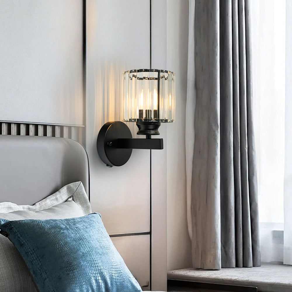 Metal & Glass Sconce Light 9.4 inches Black Textured Shade for Bedroom Hallway Living Room Ambient Lighting Fixture Modern Home Décor