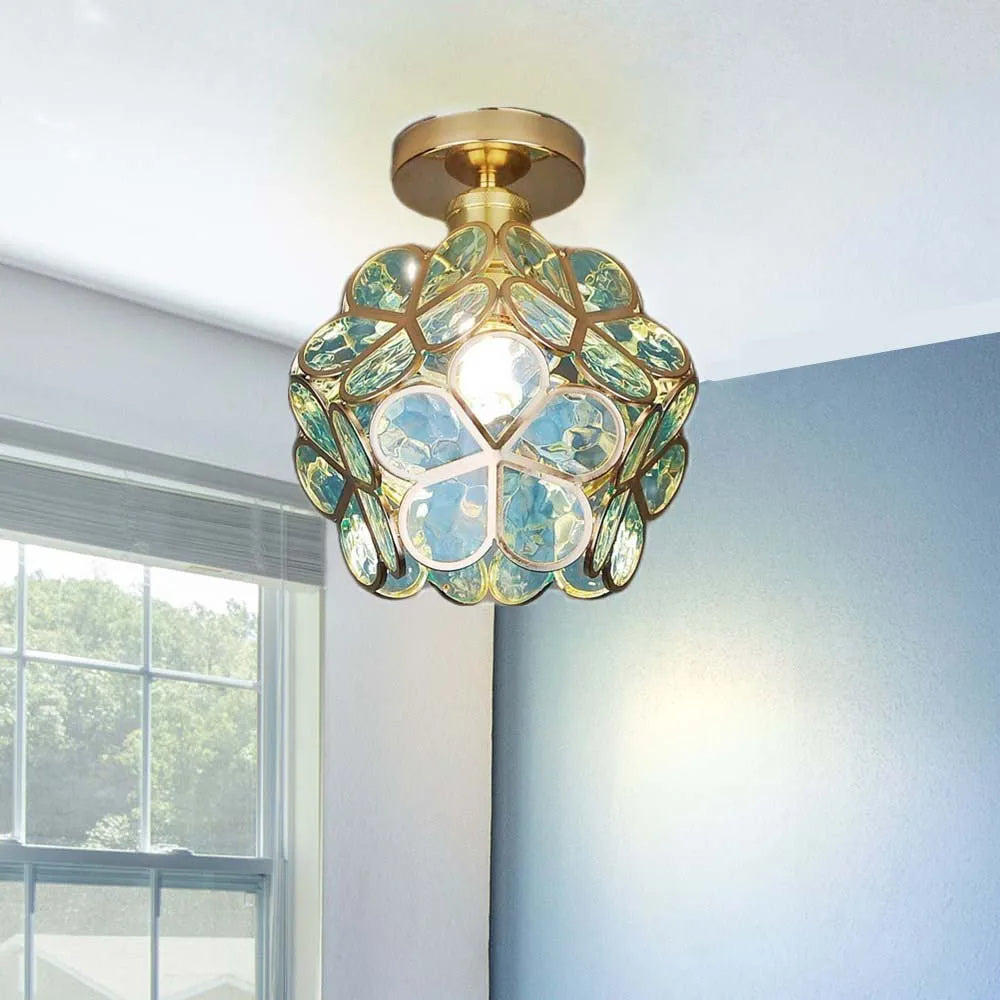 Floral Ceiling Light with Acrylic Petals and Gold Accents for Bedroom, Hallway, Living Room