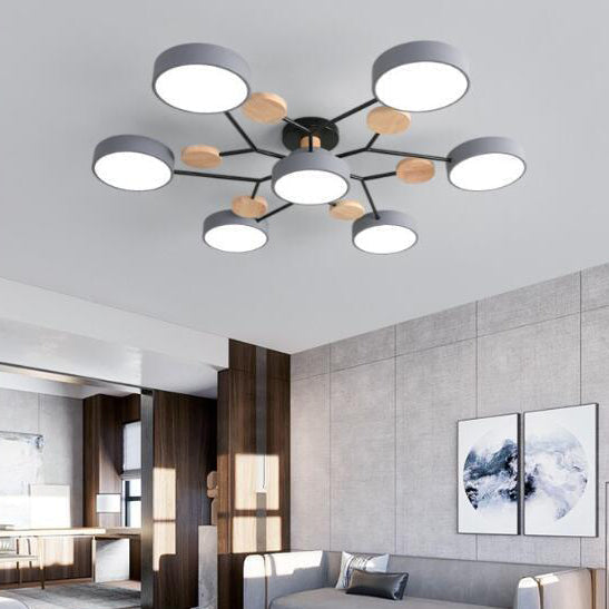 Scandinavian Ceiling Light Fixture 35 in Dimmable LED Flush Mount Wood Iron Acrylic for Bedroom Living Room Kitchen Dining Room Modern Minim
