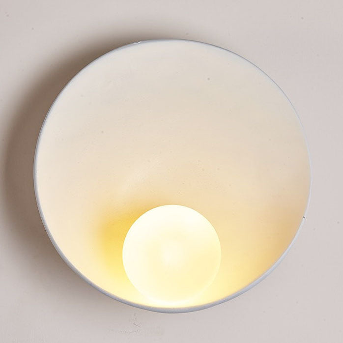 Frosted Globe Sconce Light 9-Inch Round Resin Fixture White Wood Finish Bedroom Hallway Soft G4 Bulb Socket Compact 5-Inch Depth