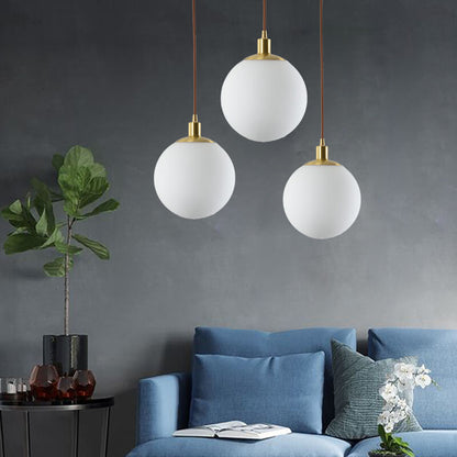 Adjustable Ceiling Pendant with Glass Shade for Entryway, Den, or Sleeping Space - Modern Suspended Fixture in White or Gold - 10 Inch Globe