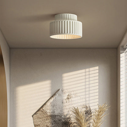 Lámpara de techo de resina de montaje empotrado, casquillo E27, pantalla texturizada, color blanco, para cocina, dormitorio, pasillo, perfil bajo, diseño escandinavo minimalista moderno